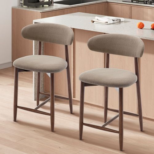 Lot De 2 Chaises De Bar Modernes, Assise Confortable En Tissu, Structure En Bois, Marron