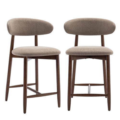 Lot De 2 Chaises De Bar Modernes, Assise Confortable En Tissu, Structure En Bois, Marron