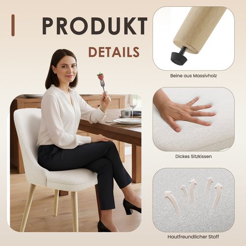 Lot De 2 Chaises Salle à Manger Dossier Haut, Style Vintage Chic, Assise Confortable, Beige