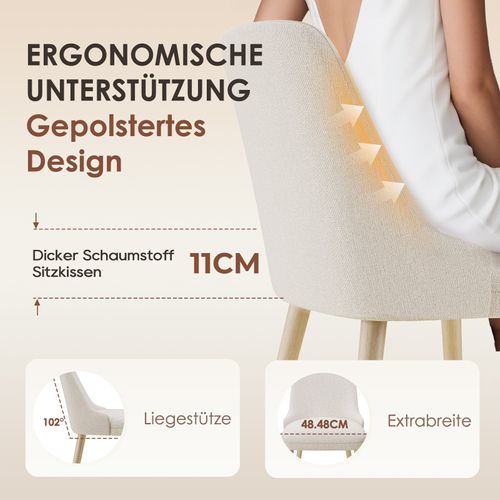 Lot De 2 Chaises Salle à Manger Dossier Haut, Style Vintage Chic, Assise Confortable, Beige