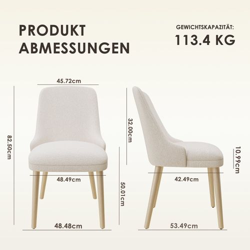 Lot De 2 Chaises Salle à Manger Dossier Haut, Style Vintage Chic, Assise Confortable, Beige