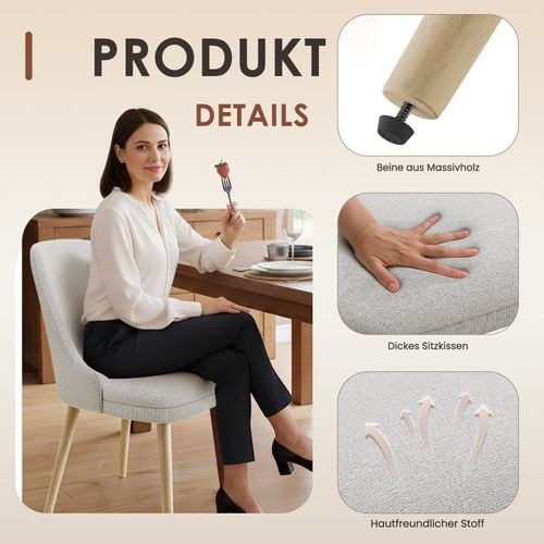 Lot De 2 Chaises Salle à Manger Dossier Haut, Style Vintage Chic, Assise Confortable, Gris Clair