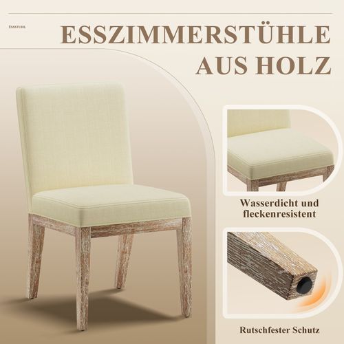 Lot De 2 Chaises Salle à Manger Design Rétro Élégant, Dossier Haut, Bois Robuste, Beige