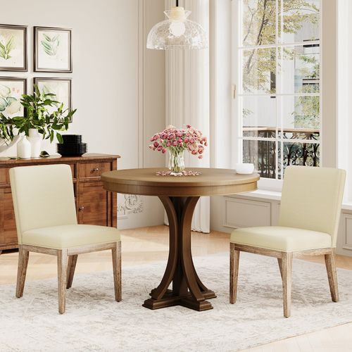 Lot De 2 Chaises Salle à Manger Design Rétro Élégant, Dossier Haut, Bois Robuste, Beige