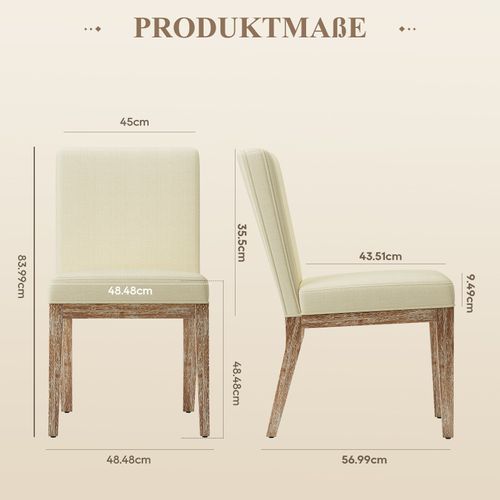 Lot De 2 Chaises Salle à Manger Design Rétro Élégant, Dossier Haut, Bois Robuste, Beige