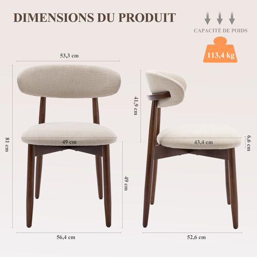 Lot De 2 Chaises De Salle à Manger, Assise En Mousse Haute Densité, Dossier Ergonomique, Beige