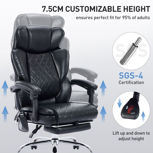 Chaise De Bureau Avec Massage 6 Points Et Chauffage Lombaire 3 Niveaux, Inclinaison 94-125°, Noir