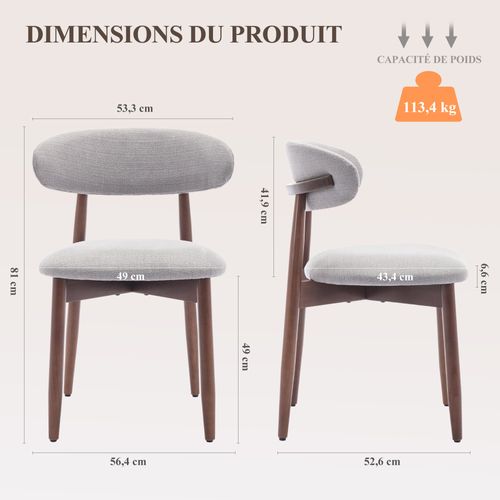Lot De 2 Chaises De Salle à Manger, Assise En Mousse Haute Densité, Dossier Ergonomique, Gris