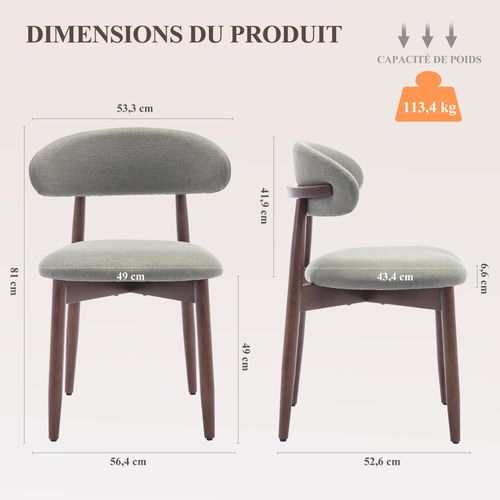 Lot De 2 Chaises De Salle à Manger, Assise En Mousse Haute Densité, Dossier Ergonomique, Vert