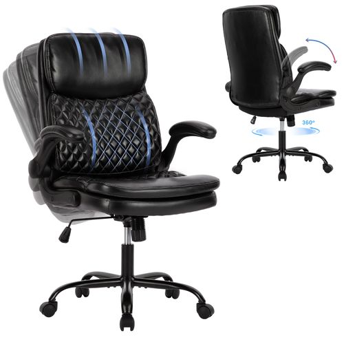 Chaise De Bureau Ergonomique En Pu, Hauteur Réglable, Dossier Inclinable, Noir