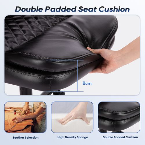 Chaise De Bureau Ergonomique En Pu, Hauteur Réglable, Dossier Inclinable, Noir