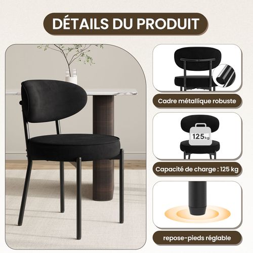 Lot De 2 Chaises De Salle à Manger Modernes, Pieds Métal Robustes Et Assise Ultra-confortable, Noir