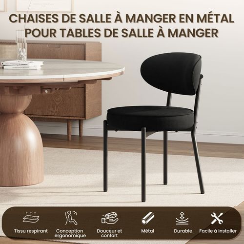 Lot De 2 Chaises De Salle à Manger Modernes, Pieds Métal Robustes Et Assise Ultra-confortable, Noir