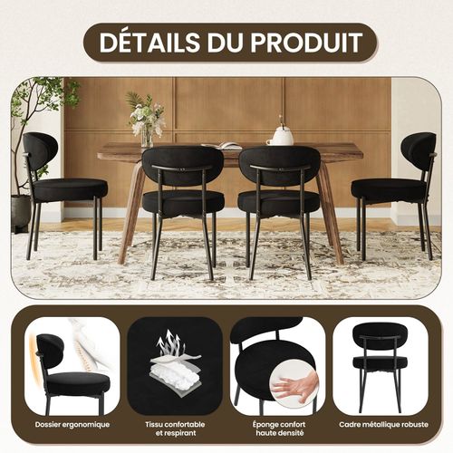 Lot De 2 Chaises De Salle à Manger Modernes, Pieds Métal Robustes Et Assise Ultra-confortable, Noir