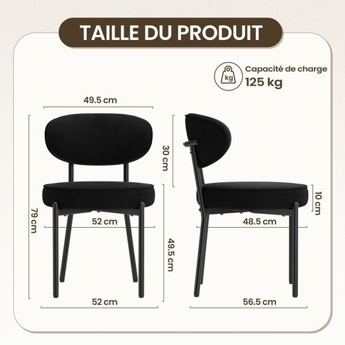 Lot De 2 Chaises De Salle à Manger Modernes, Pieds Métal Robustes Et Assise Ultra-confortable, Noir