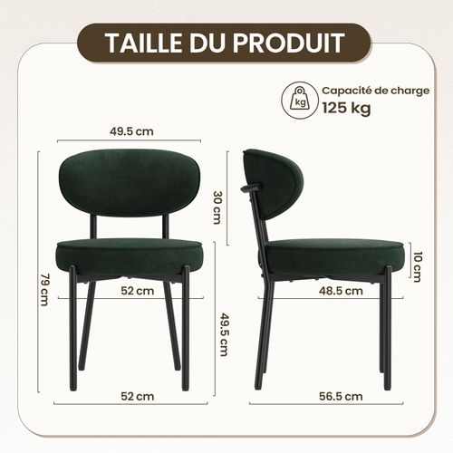 Lot De 2 Chaises De Salle à Manger Modernes, Pieds Métal Robustes Et Assise Ultra-confortable, Vert