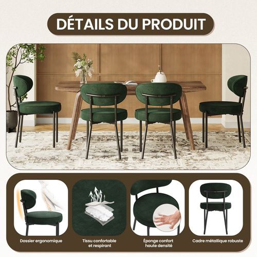 Lot De 2 Chaises De Salle à Manger Modernes, Pieds Métal Robustes Et Assise Ultra-confortable, Vert
