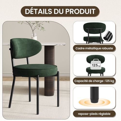 Lot De 2 Chaises De Salle à Manger Modernes, Pieds Métal Robustes Et Assise Ultra-confortable, Vert