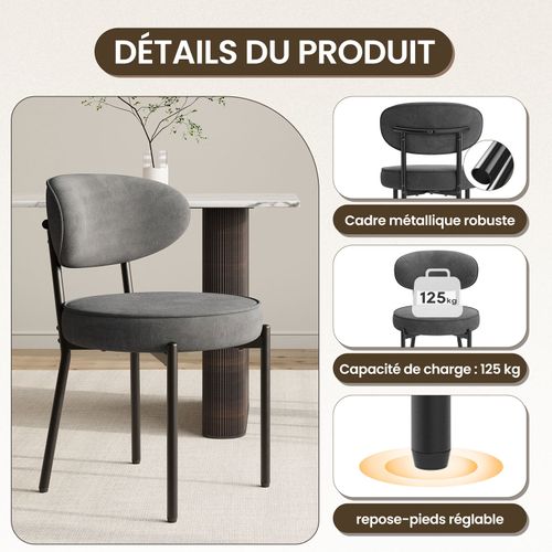 Lot De 2 Chaises De Salle à Manger Modernes, Pieds Métal Robustes Et Assise Ultra-confortable, Gris