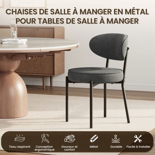 Lot De 2 Chaises De Salle à Manger Modernes, Pieds Métal Robustes Et Assise Ultra-confortable, Gris