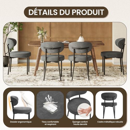 Lot De 2 Chaises De Salle à Manger Modernes, Pieds Métal Robustes Et Assise Ultra-confortable, Gris