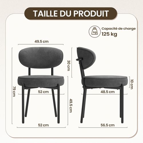 Lot De 2 Chaises De Salle à Manger Modernes, Pieds Métal Robustes Et Assise Ultra-confortable, Gris