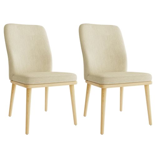 Lot De 2 Chaises De Salle à Manger, Chaises En Tissu Rembourré, Pieds En Bois Massif, Beige