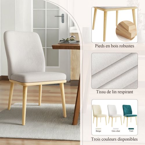 Lot De 2 Chaises De Salle à Manger, Chaises En Tissu Rembourré, Pieds En Bois Massif, Gris