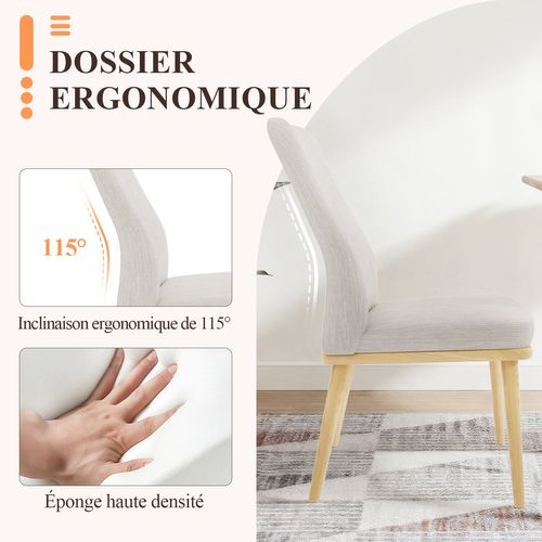 Lot De 2 Chaises De Salle à Manger, Chaises En Tissu Rembourré, Pieds En Bois Massif, Gris