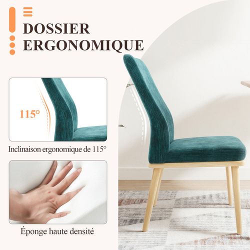 Lot De 2 Chaises De Salle à Manger, Chaises En Tissu Rembourré, Pieds En Bois Massif, Vert