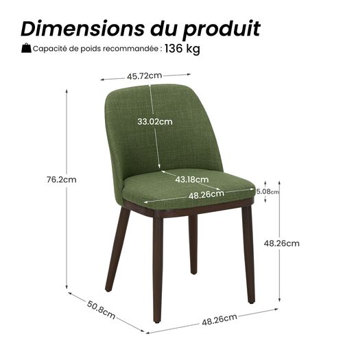 Lot De 2 Chaises De Salle à Manger – Chaises Design En Tissu Avec Pieds En Bois Massif, Vert