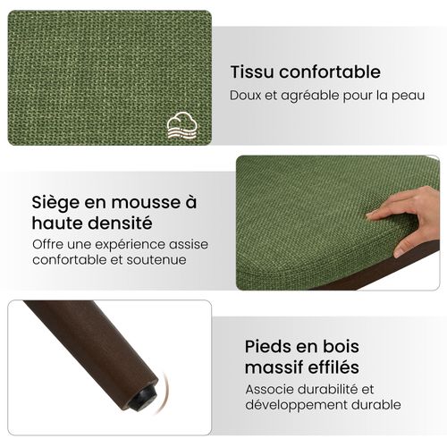 Lot De 2 Chaises De Salle à Manger – Chaises Design En Tissu Avec Pieds En Bois Massif, Vert