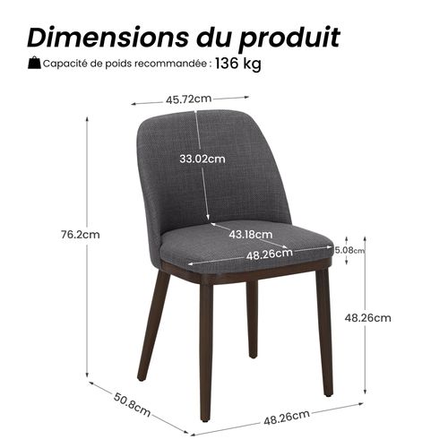 Lot De 2 Chaises De Salle à Manger – Chaises Design En Tissu Avec Pieds En Bois Massif, Gris