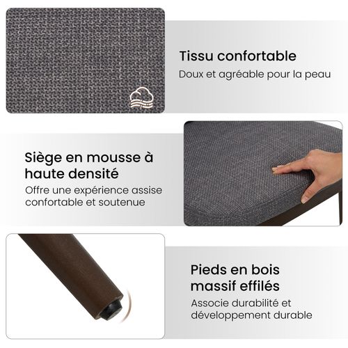 Lot De 2 Chaises De Salle à Manger – Chaises Design En Tissu Avec Pieds En Bois Massif, Gris