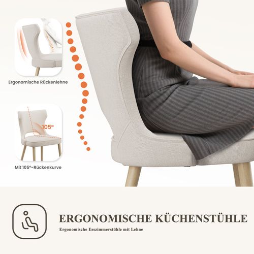 Lot De 2 Chaises Capitonnées Dossier Haut Style Club, Salle à Manger Cuisine Salon, Beige