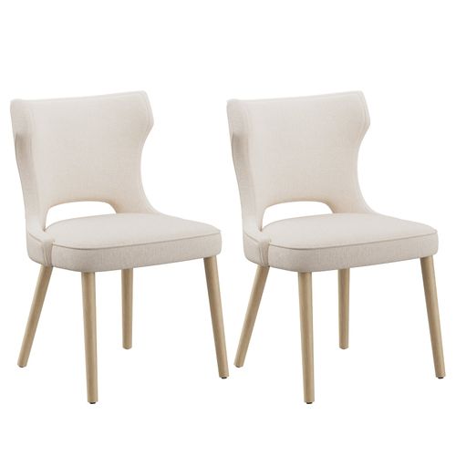 Lot De 2 Chaises Capitonnées Dossier Haut Style Club, Salle à Manger Cuisine Salon, Beige