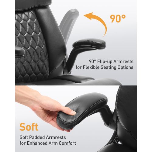 Chaise De Bureau Ergonomique Grande Taille, Accoudoirs Relevables, Soutien Lombaire Réglable, Noir