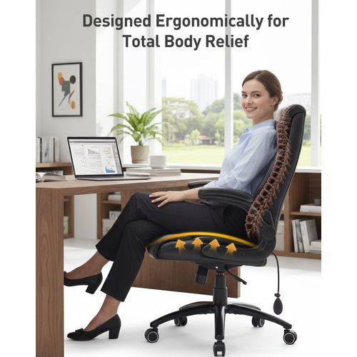 Chaise De Bureau Ergonomique Grande Taille, Accoudoirs Relevables, Soutien Lombaire Réglable, Noir