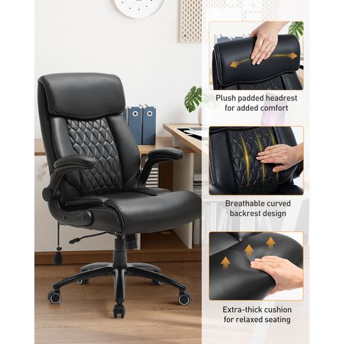 Chaise De Bureau Ergonomique Grande Taille, Accoudoirs Relevables, Soutien Lombaire Réglable, Noir