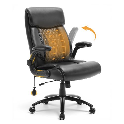 Chaise De Bureau Ergonomique Grande Taille, Accoudoirs Relevables, Soutien Lombaire Réglable, Noir