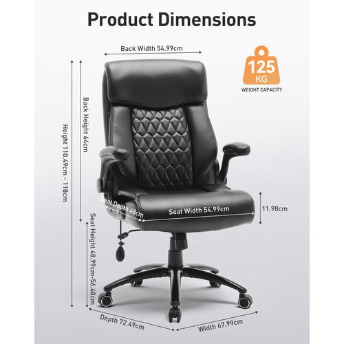 Chaise De Bureau Ergonomique Grande Taille, Accoudoirs Relevables, Soutien Lombaire Réglable, Noir