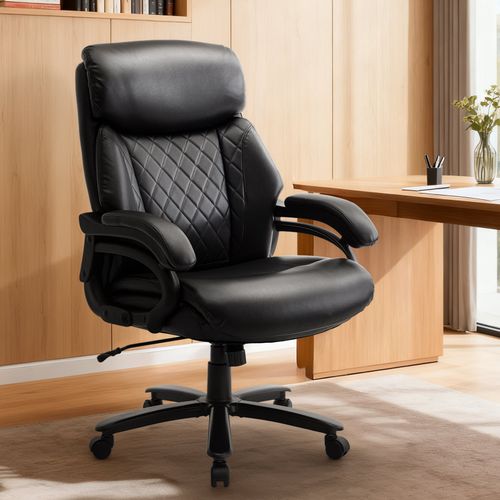 Chaise De Bureau Dossier Structuré Et Assise Extra-large En Simili-cuir, Noir