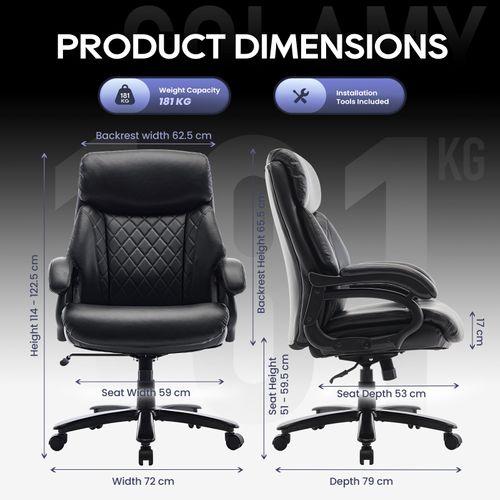 Chaise De Bureau Dossier Structuré Et Assise Extra-large En Simili-cuir, Noir