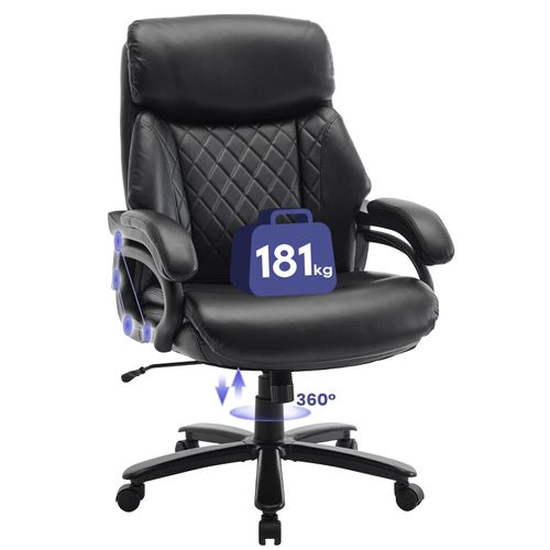 Chaise De Bureau Dossier Structuré Et Assise Extra-large En Simili-cuir, Noir