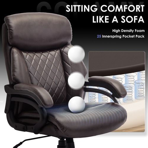 Chaise De Bureau Dossier Structuré Et Assise Extra-large En Simili-cuir, Marron