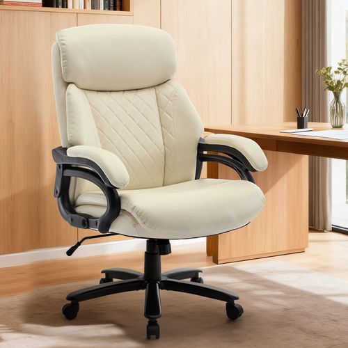 Chaise De Bureau Dossier Structuré Et Assise Extra-large En Simili-cuir, Beige