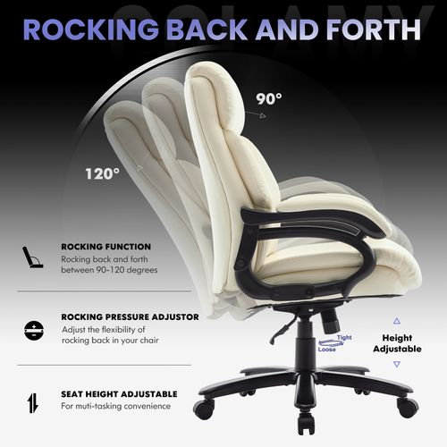 Chaise De Bureau Dossier Structuré Et Assise Extra-large En Simili-cuir, Beige