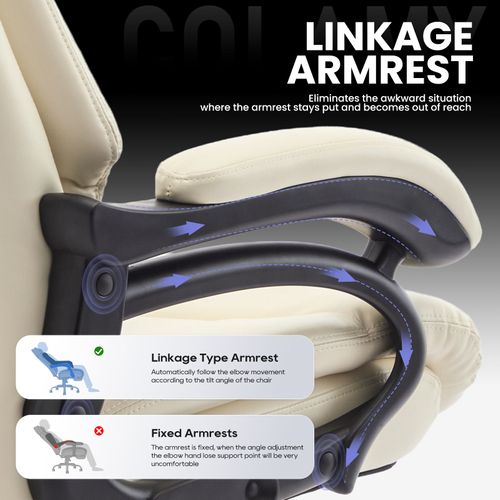 Chaise De Bureau Dossier Structuré Et Assise Extra-large En Simili-cuir, Beige