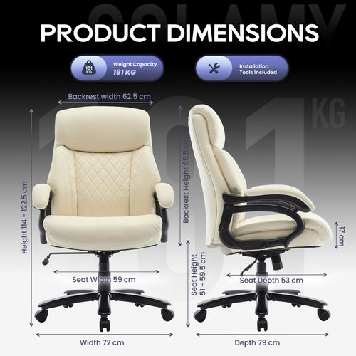 Chaise De Bureau Dossier Structuré Et Assise Extra-large En Simili-cuir, Beige