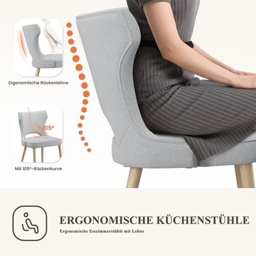 Lot De 2 Chaises Capitonnées Dossier Haut Style Club, Salle à Manger Cuisine Salon, Gris Clair